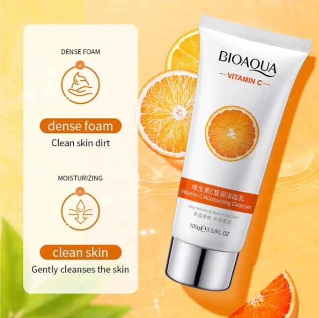 BIOAQUA Vitamin C Moisturizing Cleanser - Deep Cleansing & Brightening Facial Wash - 100g